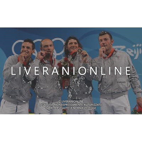 Pechino -08-2008 Giochi Olimpici Pechino Beijing 2008 premiazione scherma squadre uomini nella foto aldo montano, occhiuzzi diego, pastore giampiero e tarantino luigi (ITA) bronzo ph marco luzzani/ag aldo liverani s.a.s.