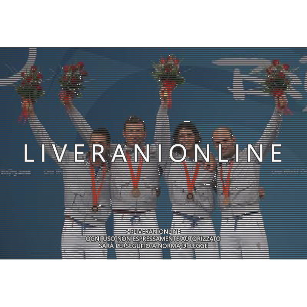 Pechino -08-2008 Giochi Olimpici Pechino Beijing 2008 premiazione scherma squadre uomini nella foto aldo montano, occhiuzzi diego, pastore giampiero e tarantino luigi (ITA) bronzo ph marco luzzani/ag aldo liverani s.a.s.