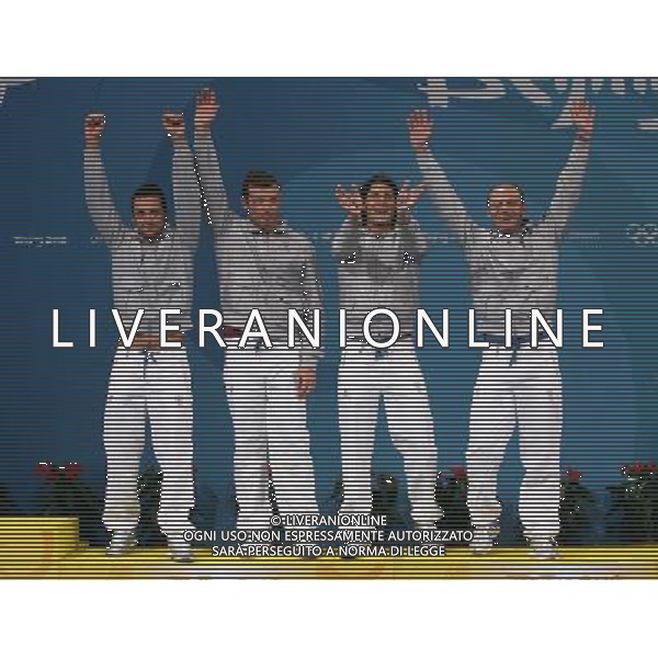 Pechino -08-2008 Giochi Olimpici Pechino Beijing 2008 premiazione scherma squadre uomini nella foto aldo montano, occhiuzzi diego, pastore giampiero e tarantino luigi (ITA) bronzo ph marco luzzani/ag aldo liverani s.a.s.