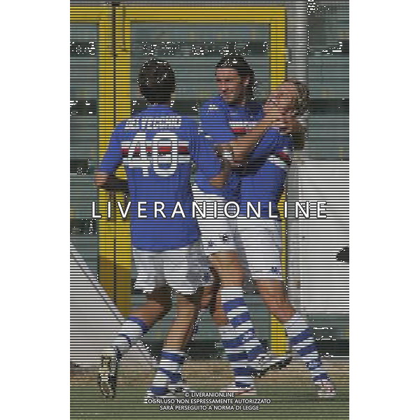 ©Alessandro Falzone/Press Photo 16-08-2008 La Spezia Sport Calcio Singoli SAMPDORIA Stagione 2008/2009 Nella foto: Esultanza di Bonazzoli e compagni dopo il gol ag aldo liverani