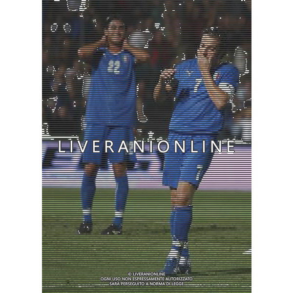 Italia - Austria Amichevole di calcio a Nizza 20/08/2008 Nella foto l\'espressione di delusione di alessandro del piero dopo la grande occasione mancata nel secondo tempo Foto Luca Ghidoni/Ag. Aldo Liverani
