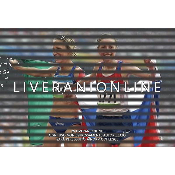 Pechino -08-2008 Giochi Olimpici Pechino Beijing 2008 marcia 20 km femminile nella foto kaniskina olga (rus) oro e elisa rigaudo (ITA) bronzo ph marco luzzani/ag aldo liverani s.a.s.