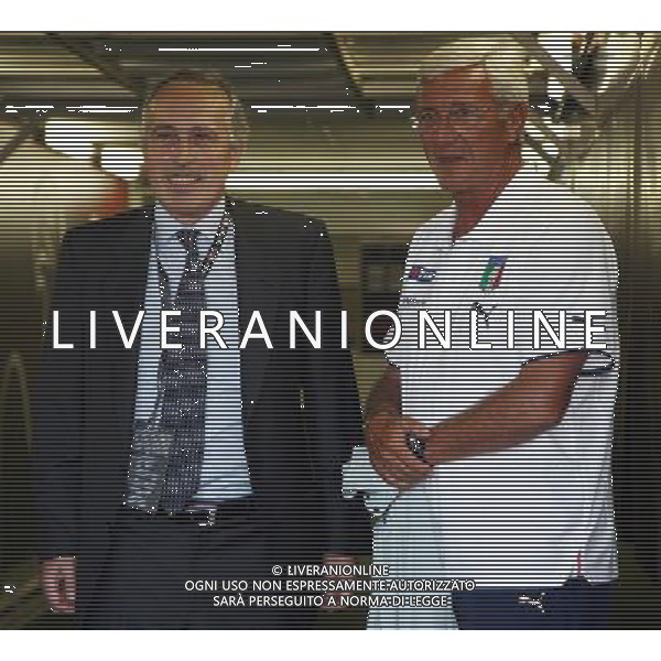 Italia - Austria Amichevole di calcio a Nizza 20/08/2008 Nella foto Marcello Lippi, ct della nazionale con Giancarlo Abete Foto Ghidoni/Ag. Aldo Liverani