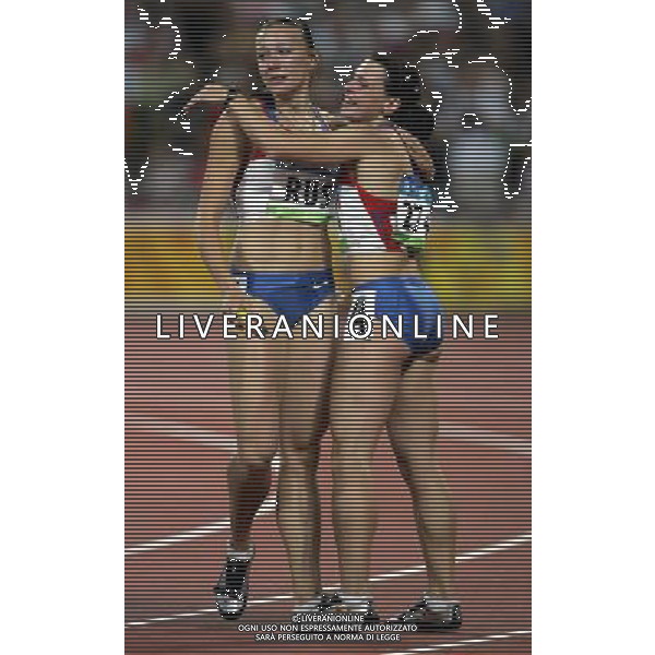 Pechino -08-2008 Giochi Olimpici Pechino Beijing 2008 finali atletica nella foto chermoshanskaya yuliya, polyakova evgeniya, fedoriva aleksandra e gushchina yulia (RUS) oro staffetta 4 x 100 femminile ph marco luzzani/ag aldo liverani s.a.s.