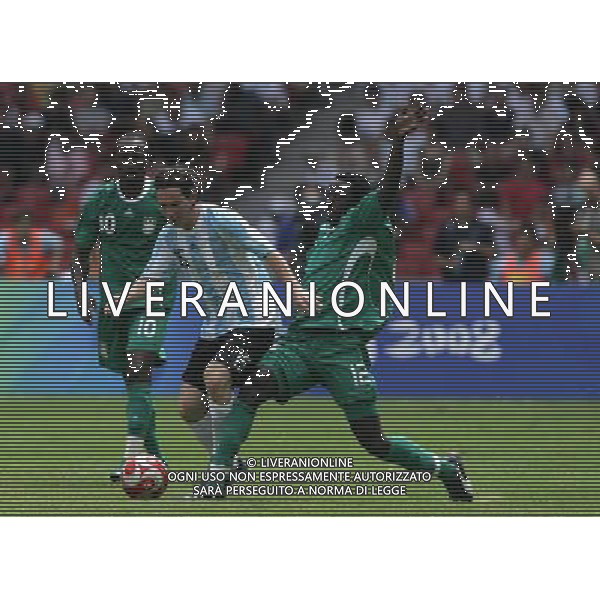 Pechino 23-08-2008 Giochi Olimpici Pechino Beijing 2008 finale calcio nigeria-argentina nella foto lionel messi, ajilore ebenezer e isaac promise ph marco luzzani/ag aldo liverani s.a.s. 