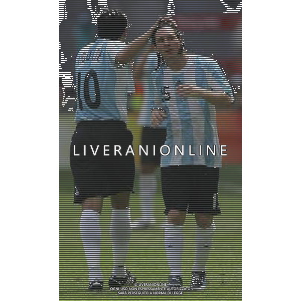 Pechino 23-08-2008 Giochi Olimpici Pechino Beijing 2008 finale calcio nigeria-argentina nella foto lionel messi esulta con riquelme juan ph marco luzzani/ag aldo liverani s.a.s. 