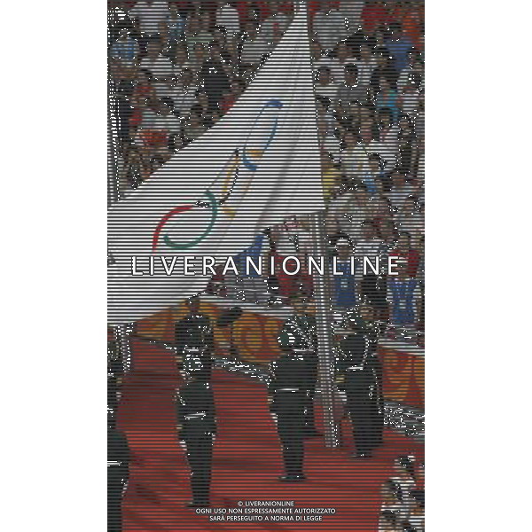 Pechino -08-2008 Giochi Olimpici Pechino Beijing 2008 cerimonia di chiusura 29 olimpiade beijing 2008 nella foto ammainata bandiera olimpica ph marco luzzani/ag aldo liverani s.a.s.