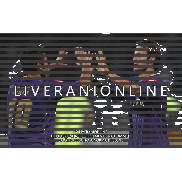 Lione (FRA) 18-09-2008 Champions League 2008/09 olympique Lyonnaise-fiorentina 2:2 nella foto alberto gilardino esulta con adrian mutu dopo il 2 gol ph marco luzzani/ag aldo liverani s.a.s.