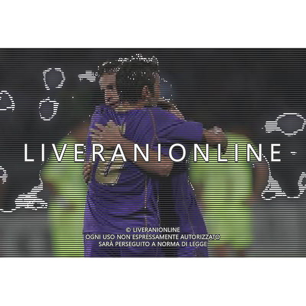 Lione (FRA) 18-09-2008 Champions League 2008/09 olympique Lyonnaise-fiorentina 2:2 nella foto alberto gilardino esulta con adrian mutu dopo il 2 gol ph marco luzzani/ag aldo liverani s.a.s.