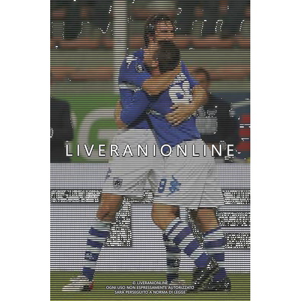Sampdoria - Kaunas Coppa Uefa 2008/2009 18-09-2008 Genova Nella foto: Esultanza di Emiliano Bonazzoli con Antonio Cassano dopo il gol ©Manuele Viganti/Press Photo/Ag. Aldo Liverani