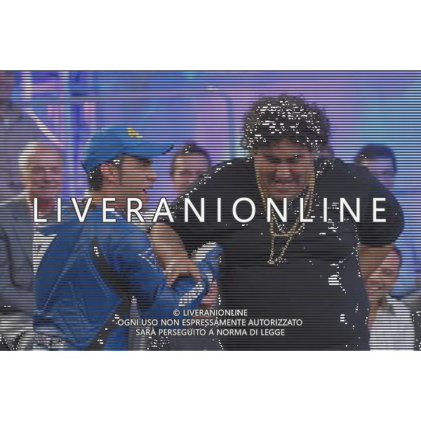 TRASMISSIONE TELEVISIVA\'GUIDA AL CAMPIONATO\' nella foto ANDREA PERRONI (valentino rossi) LALLO CIRCOSTA (maradona) AG ALDO LIVERANI
