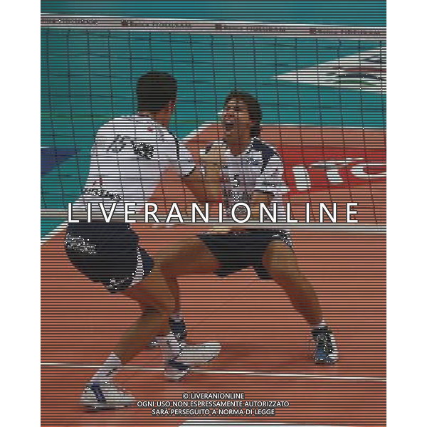 Marmi Lanza Verona - Trentino Volley Campionato di Pallavolo serie A1 2008-2009 Verona 05/10/2008 Nella foto Daniele Sottile esulta con Andrea Semenzato Foto Luca Ghidoni/Ag. Aldo Liverani