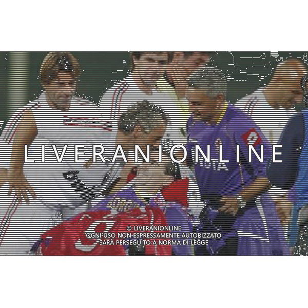 FIRENZE, 08 OTTOBRE 2OO8 AMICHEVOLE \'TUTTI PER STEFANO BORGONOVO\' FIORENTINA MILAN NELLA FOTO: STEFANO BORGONOVO CON ROBERTO BAGGIO E ROBERTO DONADONI FOTO AG. A. LIVERANI SAS 