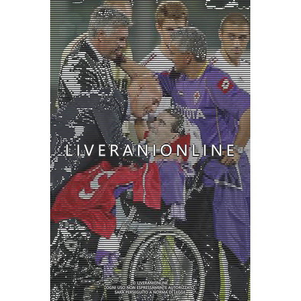 FIRENZE, 08 OTTOBRE 2OO8 AMICHEVOLE \'TUTTI PER STEFANO BORGONOVO\' FIORENTINA MILAN NELLA FOTO: STEFANO BORGONOVO CON ROBERTO BAGGIO E I MISTER ANCELOTTI E SACCHI FOTO AG. A. LIVERANI SAS 