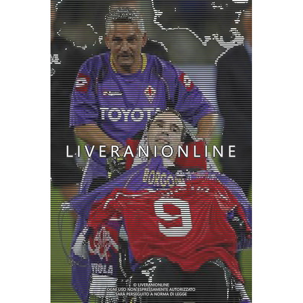 FIRENZE, 08 OTTOBRE 2OO8 AMICHEVOLE \'TUTTI PER STEFANO BORGONOVO\' FIORENTINA MILAN NELLA FOTO: STEFANO BORGONOVO CON ROBERTO BAGGIO FOTO AG. A. LIVERANI SAS 