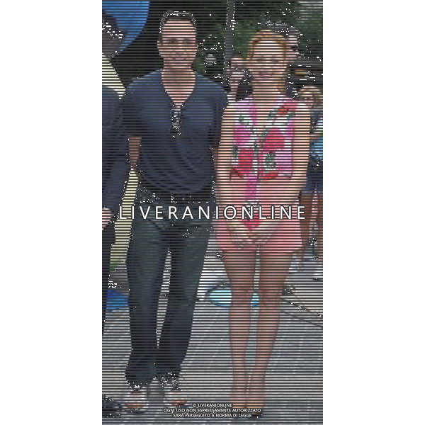 Hank Azaria and Jayma Mays at the New York Smurf Week Kick Off Ceremony at Smurfs Village at Merchant\'s Gate, Central Park on July 25, 2011 in New York City.