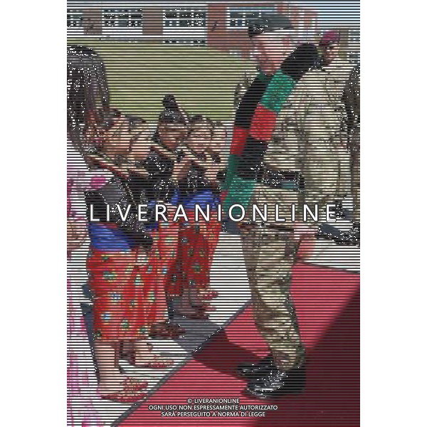 The Prince of Wales is presented with a Garland on his arrival at the First Battalion The Royal Gurkha Rifles at Sir John Moore Barracks, in Folkestone, Kent. ©photoshot/AGENZIA ALDO LIVERANI SAS - ITALY ONLY - REALI INGLESI: Carlo d\'inghilterra, Principe di Galles, durante una visita al primo battaglione The Rifles Gurkha Reali della caserma Sir John Moore, in Folkestone nel Kent. 
