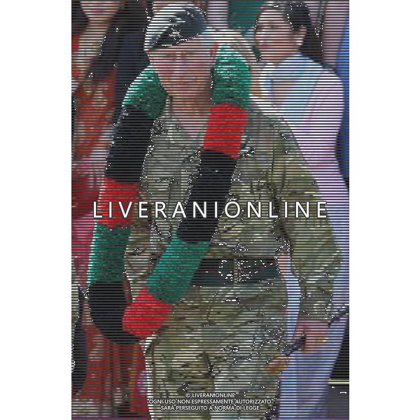 The Prince of Wales is presented with a Garland on his arrival at the First Battalion The Royal Gurkha Rifles at Sir John Moore Barracks, in Folkestone, Kent. ©photoshot/AGENZIA ALDO LIVERANI SAS - ITALY ONLY - REALI INGLESI: Carlo d\'inghilterra, Principe di Galles, durante una visita al primo battaglione The Rifles Gurkha Reali della caserma Sir John Moore, in Folkestone nel Kent. 