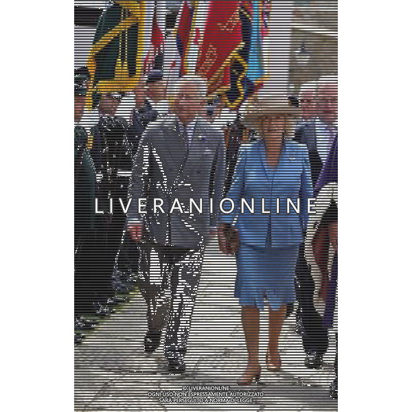 The Prince of Wales and the Duchess of Cornwals arrive at Castle Cornet in St Peter Port, where the States of Guernsey pledged their loyalty to the Queen, as they continue their visit to the Channel Islands. ©photoshot/AGENZIA ALDO LIVERANI SAS - ITALY ONLY - REALI INGLESI: Il principe Carlo d\'inghilterra e la moglie Camilla in visita alle Isole Normanne. 