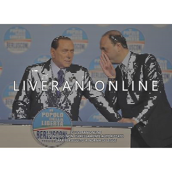 Il presidente Silvio Berlusconi e il segretario politico Angelino Alfano incontrano tutti i candidati del Popolo della Liberta\' alle prossime elezioni politiche presso la Sala Capranica a Roma, 25 gennaio 2013 ©Corradetti/AGENZIA ALDO LIVERANI SAS