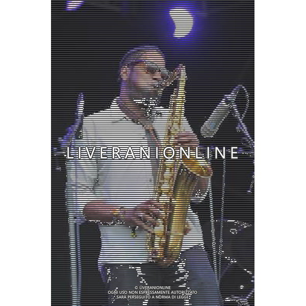 Love Supreme Jazz Festival at Glynde near Lewes, East Sussex. Soweto Kinch jazz alto saxophonist and rapper performs on the main stage. /AGENZIA ALDO LIVERANI SAS-ITALY ONLY - EDITORIAL USE ONLY