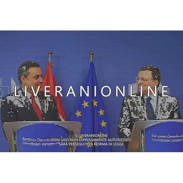 (140620) -- BRUSSELS, June 20, 2014 () -- President of the European Commission Jose Manuel Barroso (R) and Tunisia\'s prime minister Mehdi Jomaa take part in a press conference after their meeting in Brussels, Belgium, June 20, 2014. (/Gong Bing) (zjy) AG ALDO LIVERANI SAS ONLY ITALY