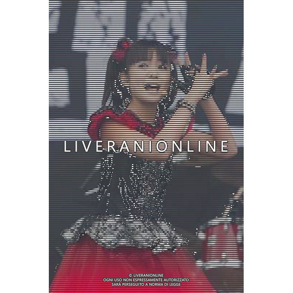 J-Metal group Babymetal perform on the main stage at Sonisphere Festival, Knebworth, UK on 5th July 2014. The band consists of Suzuka Nakamoto (Su-Metal - wearing two gloves), Moa Kikuchi (Moametal - wearing glove on left hand) and Yui Mizuno (Yuimetal - wearing glove on right hand) ©PHOTOSHOT/Agenzia Aldo Liverani sas - ITALY ONLY - EDITORIAL USE ONLY - Il Gruppo Babymetal J-Metal si esibisce sul palco de Festival Sonisphere, Knebworth, Regno Unito il 5 luglio 2014