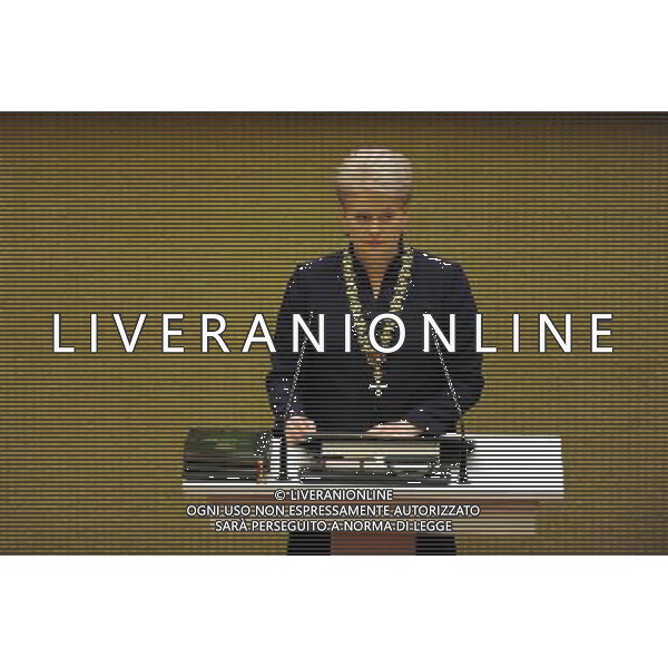(140712) -- VILNIUS, July 12, 2014 () -- Dalia Grybauskaite addresses her inauguration of presidency in Vilnius, Lithuania, on July 12, 2014. Grybauskaite was reelected president of Lithuania in May with roughly 58 percent of supportive votes, making her the first president of the Baltic country to be consecutively elected. (/Alfredas Pliadis) AG ALDO LIVERANI SAS ONLY ITALY