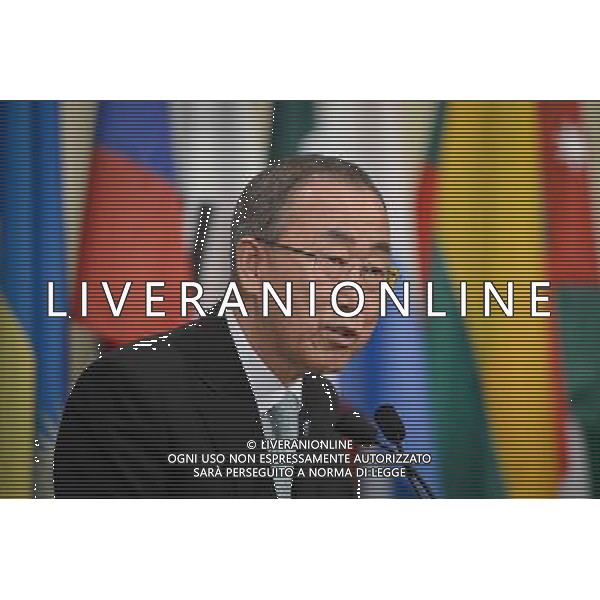 (140728) -- New York, July 28, 2014 () -- United Nations Secretary-General Ban Ki-moon briefs media reporters on his recent trip to the Middle East, at the UN headquarters in New York, on July 28, 2014. UN Secretary-General Ban Ki-moon on Monday reiterated his call for an \'immediate and unconditional ceasefire\' in the Gaza Strip, where more than 1,030 Palestinians and 43 Israeli soldiers were killed over the past weeks, saying that \'in the name of humanity, the violence must stop.\' (/Niu Xiaolei) ©photoshot/Agenzia Aldo Liverani sas - ITALY ONLY - EDITORIAL USE ONLY