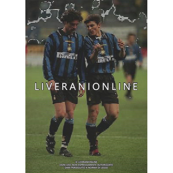 08-04-1997 MILANO- COPPA UEFA INTER MONACO NELLA FOTO ALESSANDRO PISTONE E JAVIER ZANETTI AG ALDO LIVERANI SAS