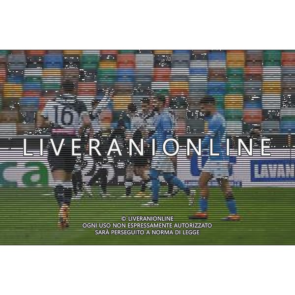 Ettore Griffoni/LM - Udinese Calcio vs SSC Napoli - Italian football Serie A match 2020/2021 10 January 2021 - Friuli Dacia Arena stadium, udine, Italy Photo showing: Happiness of Kevin Lasagna (Udinese) and teammates after scoring a goal of 1-1 @LM/Ettore Griffoni AG ALDO LIVERANI SAS