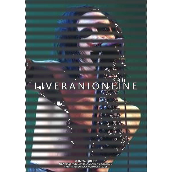 Marilyn Manson, pseudonimo di Brian Hugh Warner, è un cantautore, produttore discografico, attore e pittore americano NELLA FOTO MARILYN MANSON A IMOLA NELL\'ANNO 1999 AG ALDO LIVERANI SAS