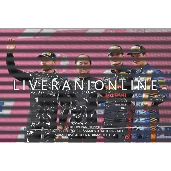 The podium (L to R): Valtteri Bottas (FIN) Mercedes AMG F1, second; Toyoharu Tanabe (JPN) Honda Racing F1 Technical Director; Max Verstappen (NLD) Red Bull Racing, race winner; Lando Norris (GBR) McLaren, third. 04.07.2021. Formula 1 World Championship, Rd 9, Austrian Grand Prix, Spielberg, Austria, Race Day. - www.xpbimages.com, EMail: requests@xpbimages.com © Copyright: Batchelor / XPB Images/AGENZIA ALDO LIVERANI SAS - ITALY ONLY -EDITORIAL USE ONLY