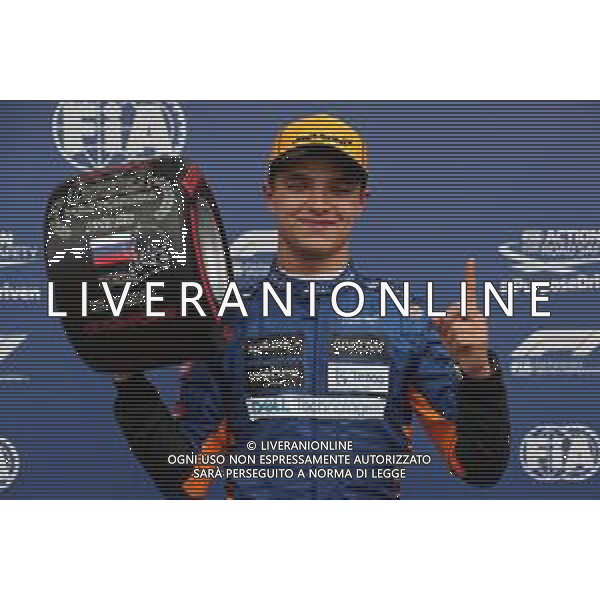 Lando Norris (GBR) McLaren celebrates his pole position in qualifying parc ferme. 25.09.2021. Formula 1 World Championship, Rd 15, Russian Grand Prix, Sochi Autodrom, Sochi, Russia, Qualifying Day. - www.xpbimages.com, EMail: requests@xpbimages.com © Copyright: Batchelor / XPB Images/AGENZIA ALDO LIVERANI SAS - ITALY ONLY EDITORIAL USE ONLY