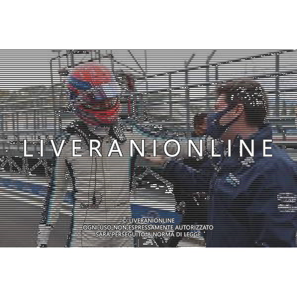 George Russell (GBR) Williams Racing FW43B celebrates 3rd position in qualifying parc ferme. 25.09.2021. Formula 1 World Championship, Rd 15, Russian Grand Prix, Sochi Autodrom, Sochi, Russia, Qualifying Day. - www.xpbimages.com, EMail: requests@xpbimages.com © Copyright: Batchelor / XPB Images/AGENZIA ALDO LIVERANI SAS - ITALY ONLY EDITORIAL USE ONLY