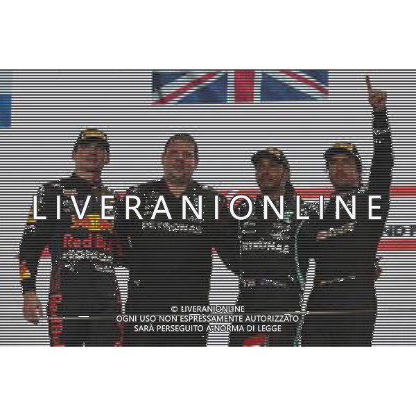 1st place for Lewis Hamilton (GBR) Mercedes AMG F1 W12, 2nd for Max Verstappen (NLD) Red Bull Racing RB16B and 3rd place for Fernando Alonso (ESP) Alpine F1 Team A521. 21.11.2021. Formula 1 World Championship, Rd 20, Qatar Grand Prix, Doha, Qatar, Race Day. - www.xpbimages.com, EMail: requests@xpbimages.com ¬© Copyright: Batchelor / XPB Images/ AGENZIA ALDO LIVERANI SAS - ITALY ONLY EDITORIAL USE ONLY