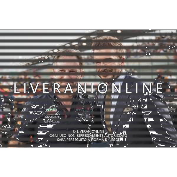 (L to R): Christian Horner (GBR) Red Bull Racing Team Principal with David Beckham (GBR) Former Football Player on the grid. 21.11.2021. Formula 1 World Championship, Rd 20, Qatar Grand Prix, Doha, Qatar, Race Day. - www.xpbimages.com, EMail: requests@xpbimages.com © Copyright: Batchelor / XPB Images/ AGENZIA ALDO LIVERANI SAS - ITALY ONLY EDITORIAL USE ONLY