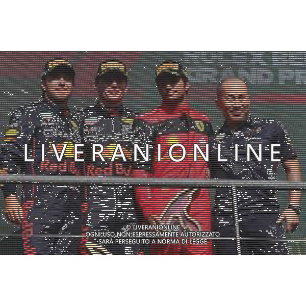1st place Max Verstappen (NLD) Red Bull Racing RB18, 2nd place Sergio Perez (MEX) Red Bull Racing RB18 and 3rd place Carlos Sainz Jr (ESP) Ferrari F1-75. 28.08.2022. Formula 1 World Championship, Rd 14, Belgian Grand Prix, Spa Francorchamps, Belgium, Race Day. - www.xpbimages.com, EMail: requests@xpbimages.com © Copyright: Batchelor / XPB Images/AGENZIA ALDO LIVERANI SAS - ITALY ONLY EDITORIAL USE ONLY