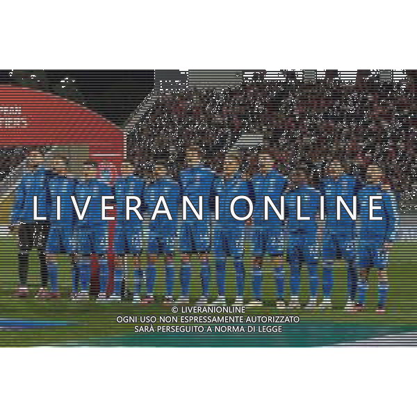 Players of Italy line up during the National Anthems during the EURO 2024 qualifying football match between Malta vs Italy on March 26, 2023 at the Stadium Ta\'Qali in Malta, foto Emmanuele Mastrodonato/ag. Aldo Liverani sas