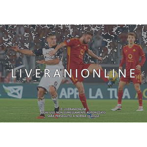 Bryan Cristante of AS Roma and Nikola Krstovic of US Lecce during the Italian soccer Serie A match AS Roma vs US Lecce on November 5, 2023 at Olympic Stadium in Rome, Italy. Photo by Emmanuele Mastrodonato/ag. Aldo Liverani sas