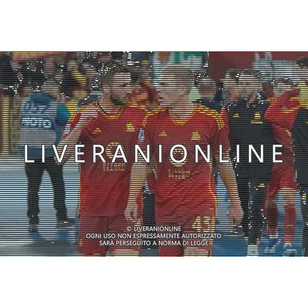 Bryan Cristante of AS Roma and Rasmus Kristensen of AS Roma during the Italian soccer Serie A match AS Roma vs US Lecce on November 5, 2023 at Olympic Stadium in Rome, Italy. Photo by Emmanuele Mastrodonato/ag. Aldo Liverani sas
